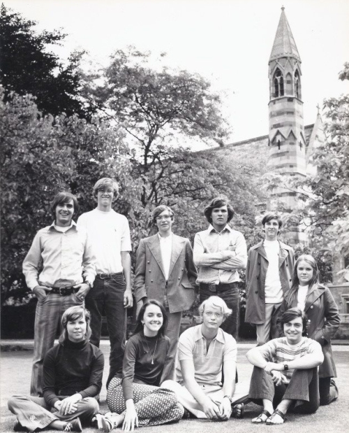 High School Trip, Oxford 1971, courtesy Pat Hinds, seated far left